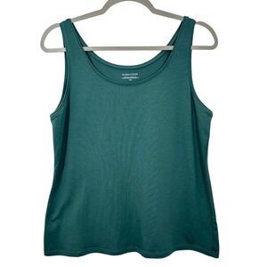 Eileen Fisher Forset Green Scoop Neck Layering Tank Organic Cotton Stretch